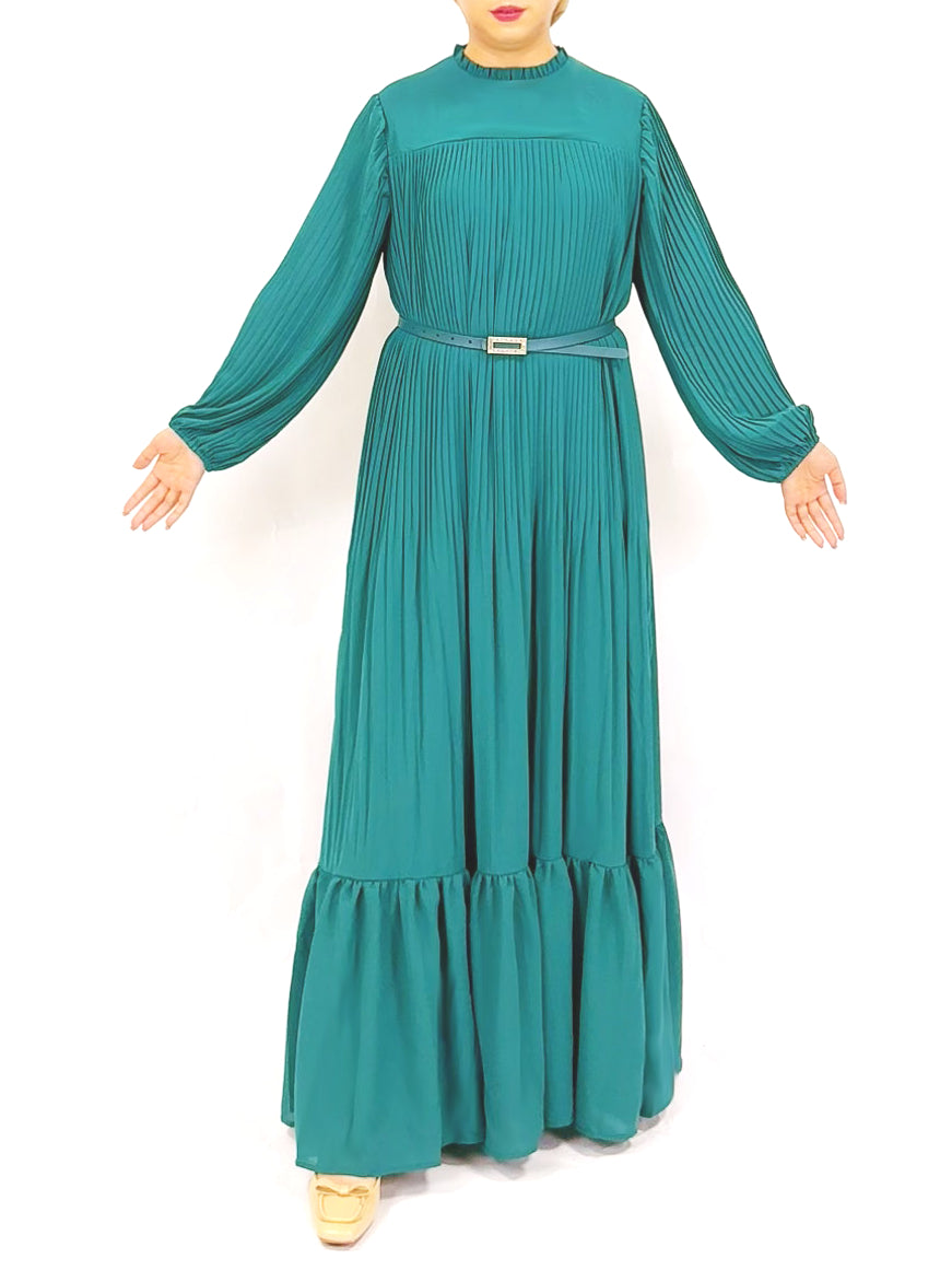 Muslim Pleated Abaya Dress - Green
