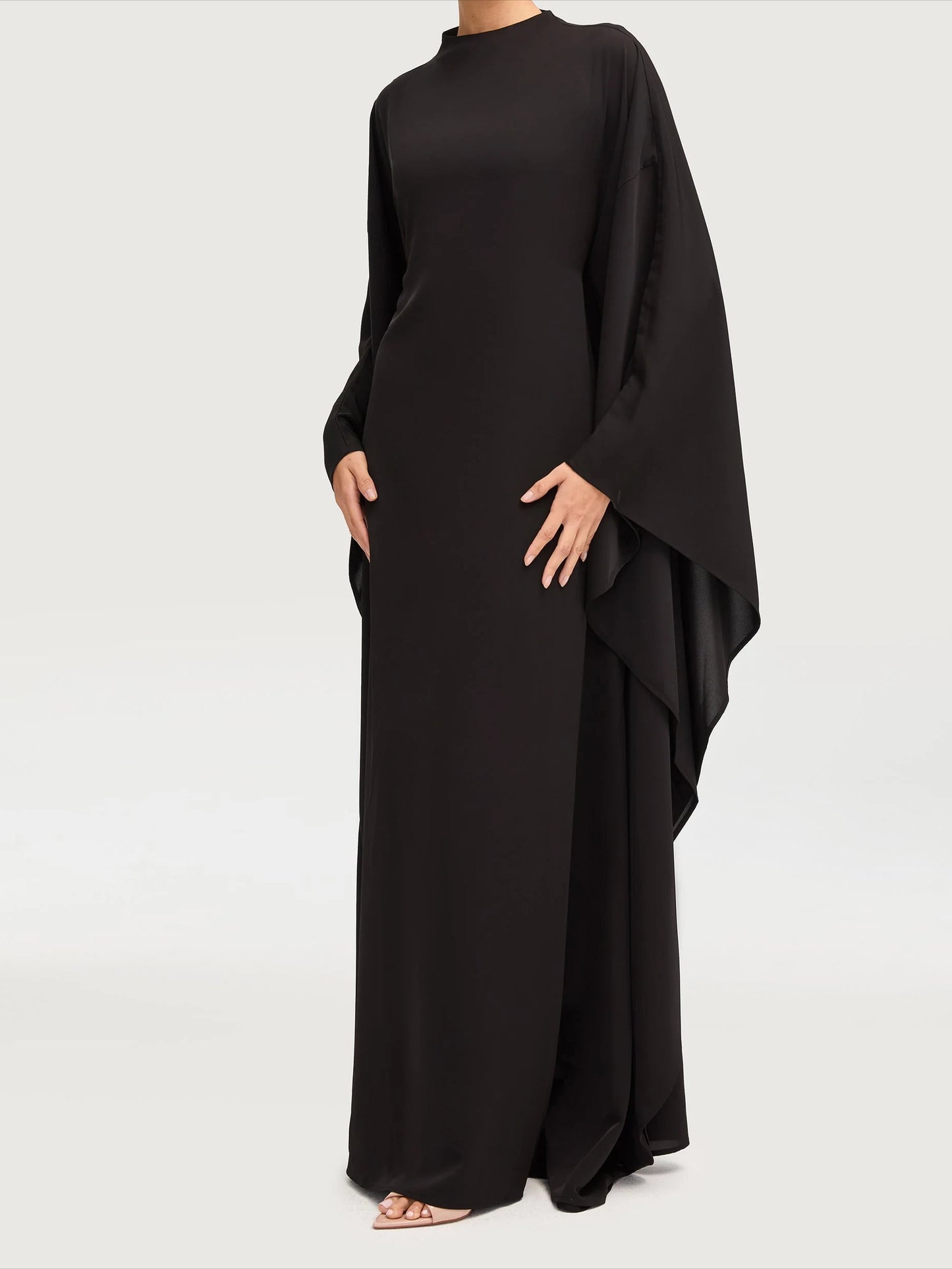 Salma Wings Inner Tie Abaya Dress - Black
