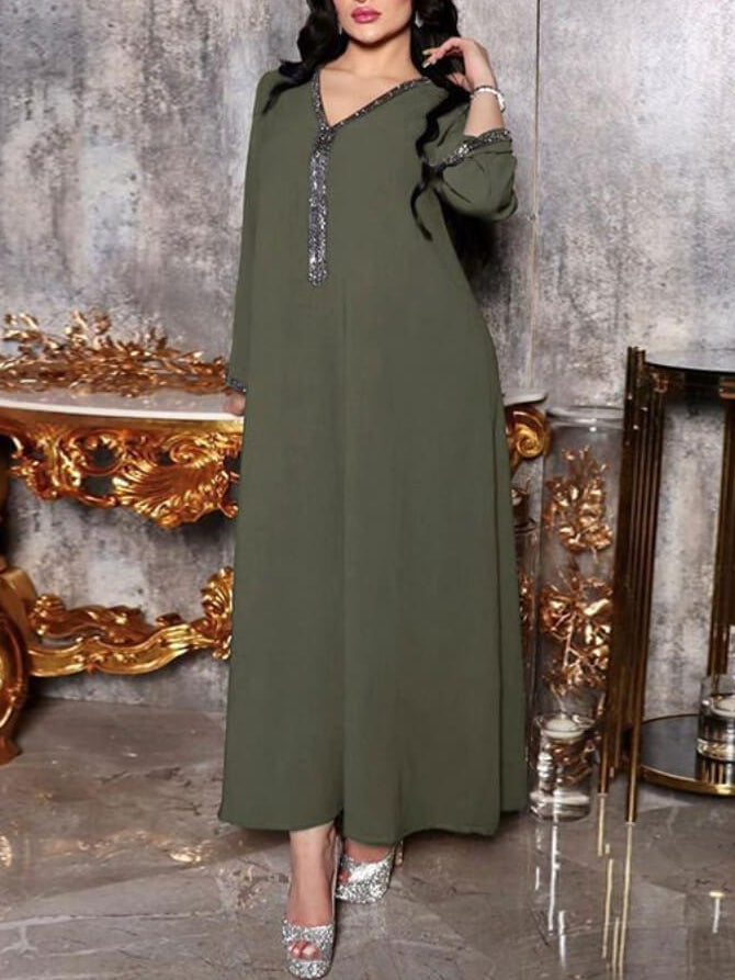 Women's V-neck Hot Diamond Abaya Party Dress