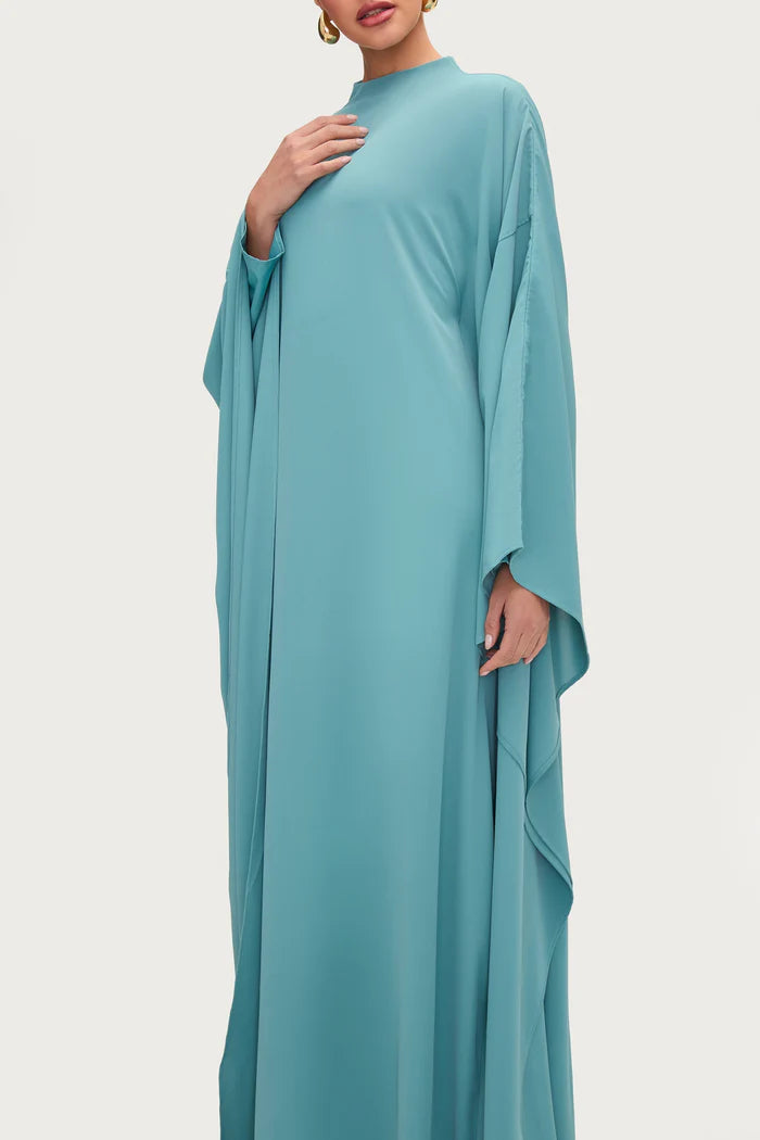 Salma Wings Inner Tie Abaya Dress - Pool Blue