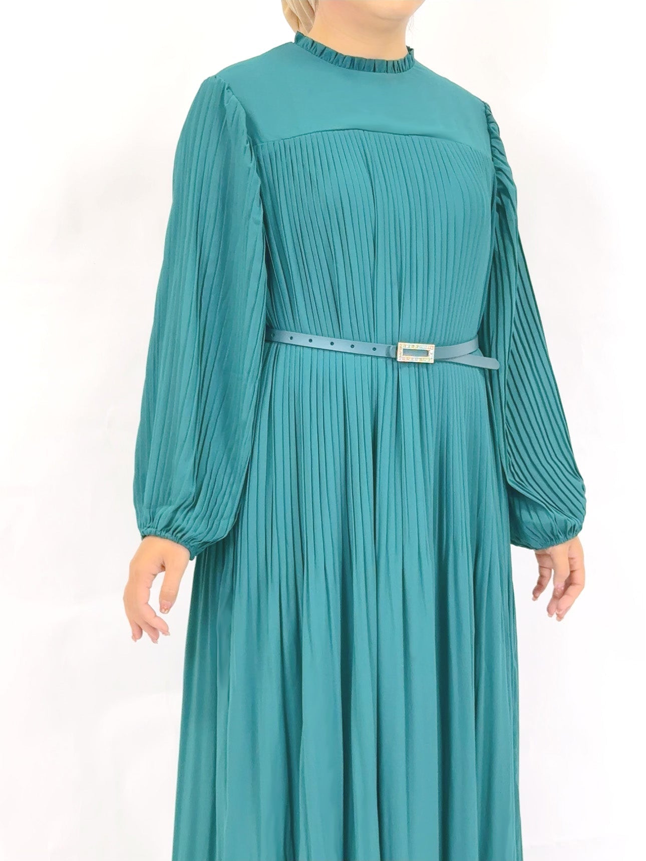 Muslim Pleated Abaya Dress - Green