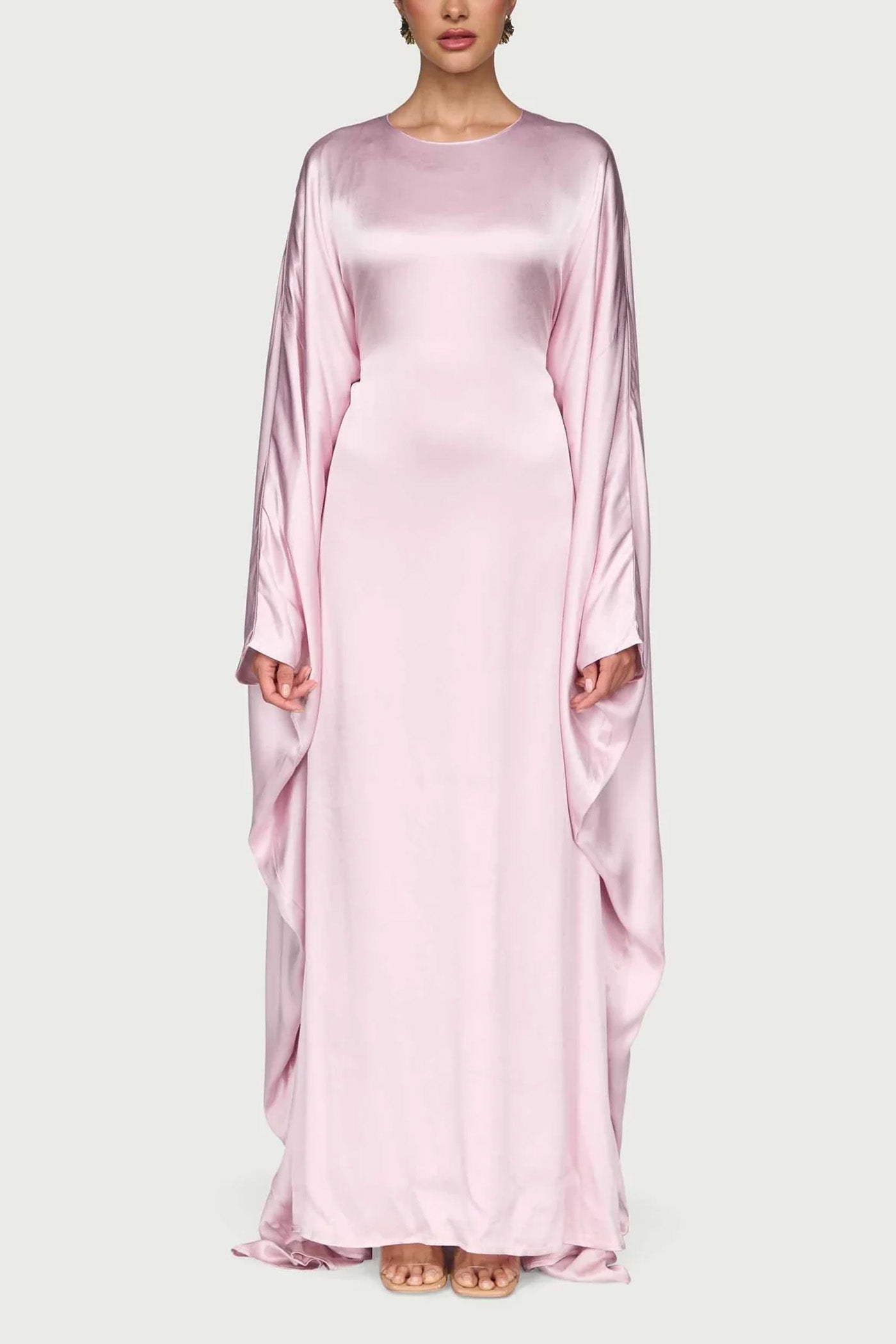 Satin Butterfly Maxi Dress-Pastel Pink