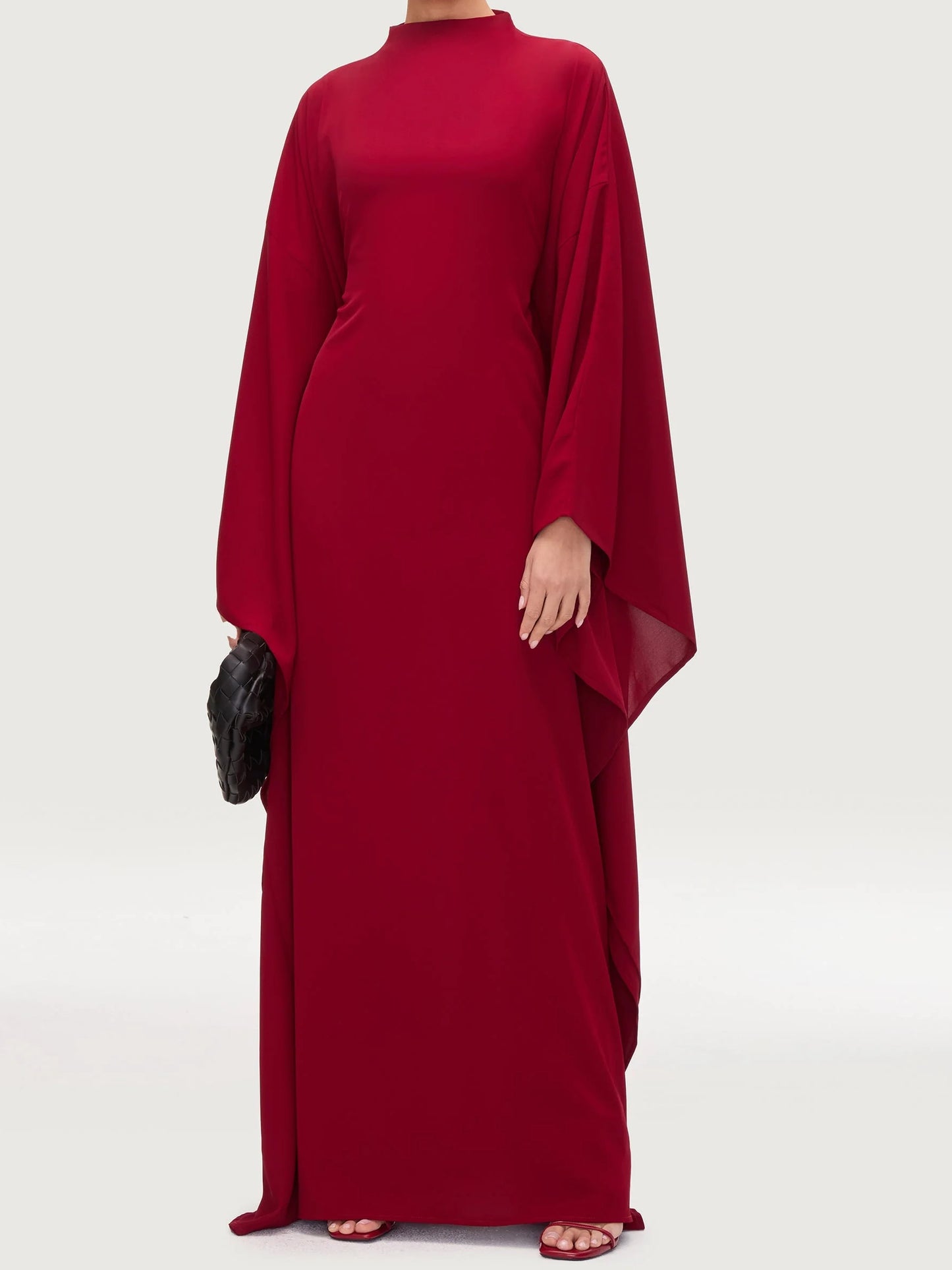 Salma Wings Inner Tie Abaya Dress - Red