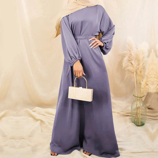 Zeenat Solid Satin Abaya Dress - Lilacs