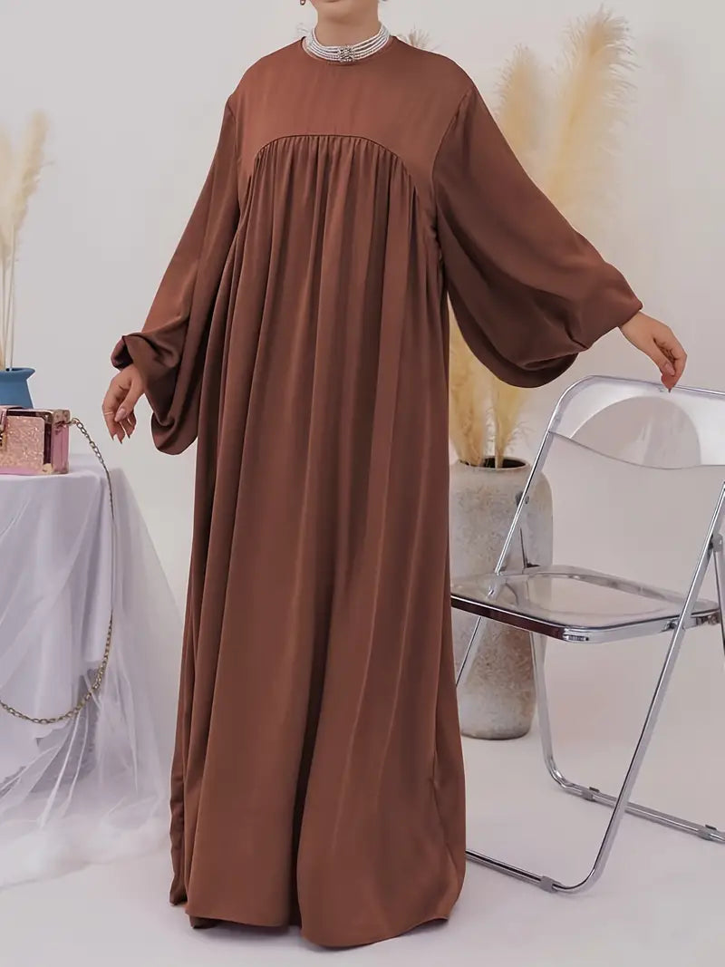 Eternal Blossom Satin Abaya Dress - Coffee