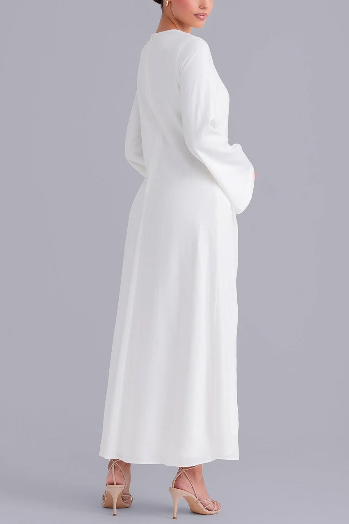 Elegant Pure White Front Cross Design Abaya Maxi Dress for Women