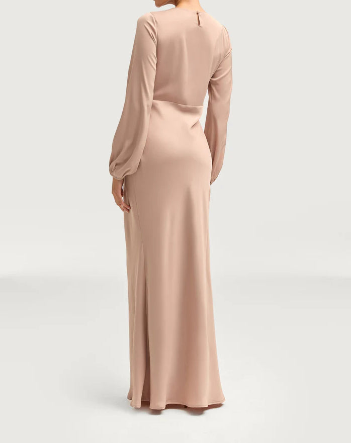 Sophia Heavy Satin Maxi Abaya Dress - Natural Nude