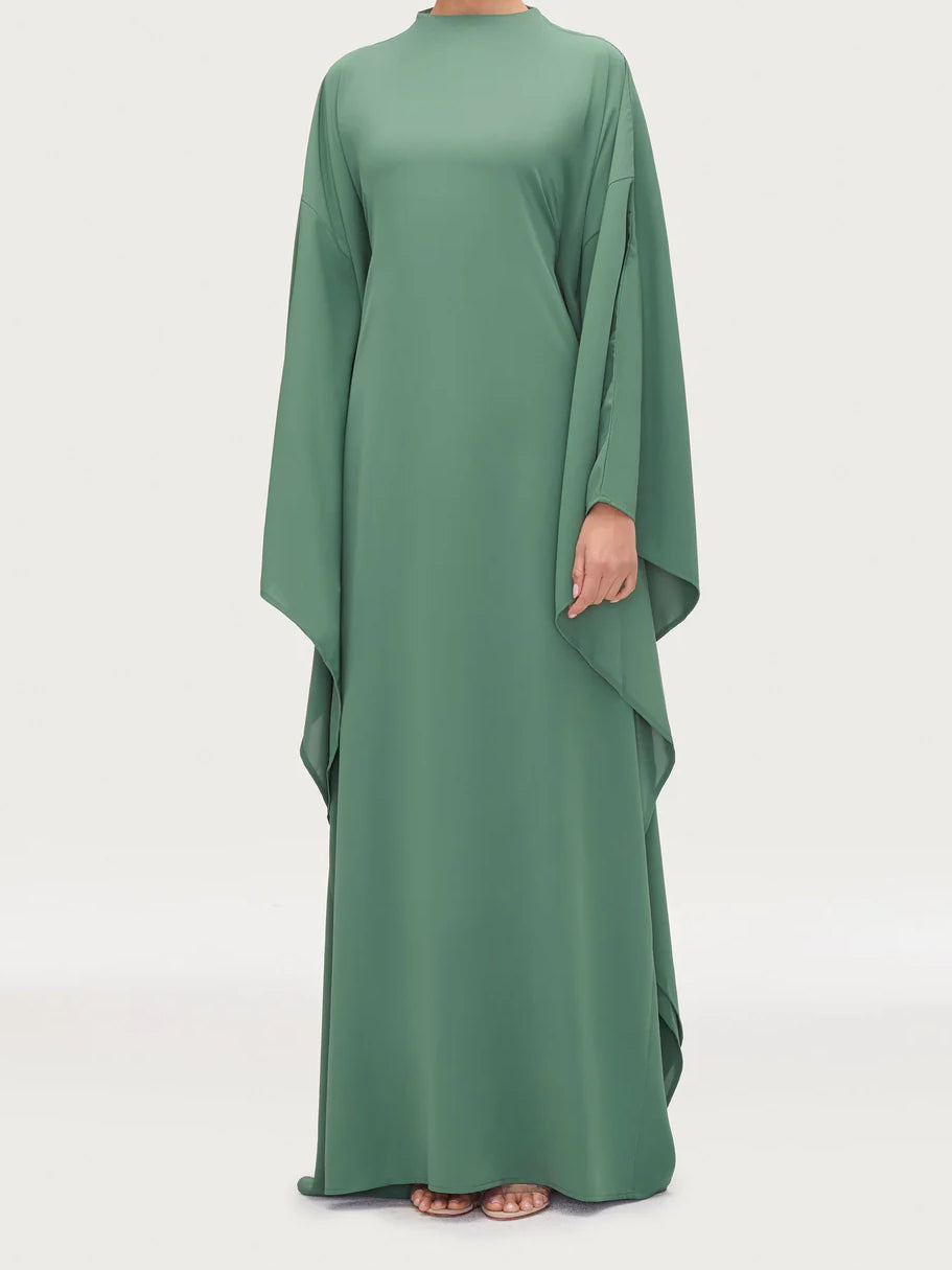 Salma Wings Inner Tie Abaya Dress - Green