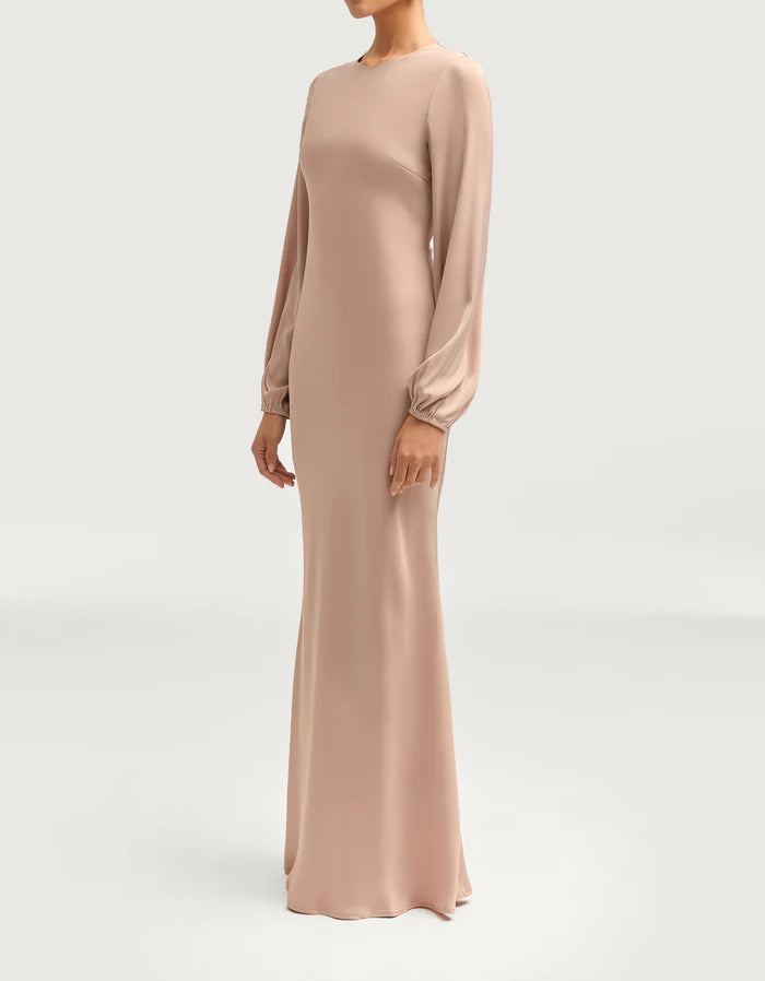 Sophia Heavy Satin Maxi Abaya Dress - Natural Nude