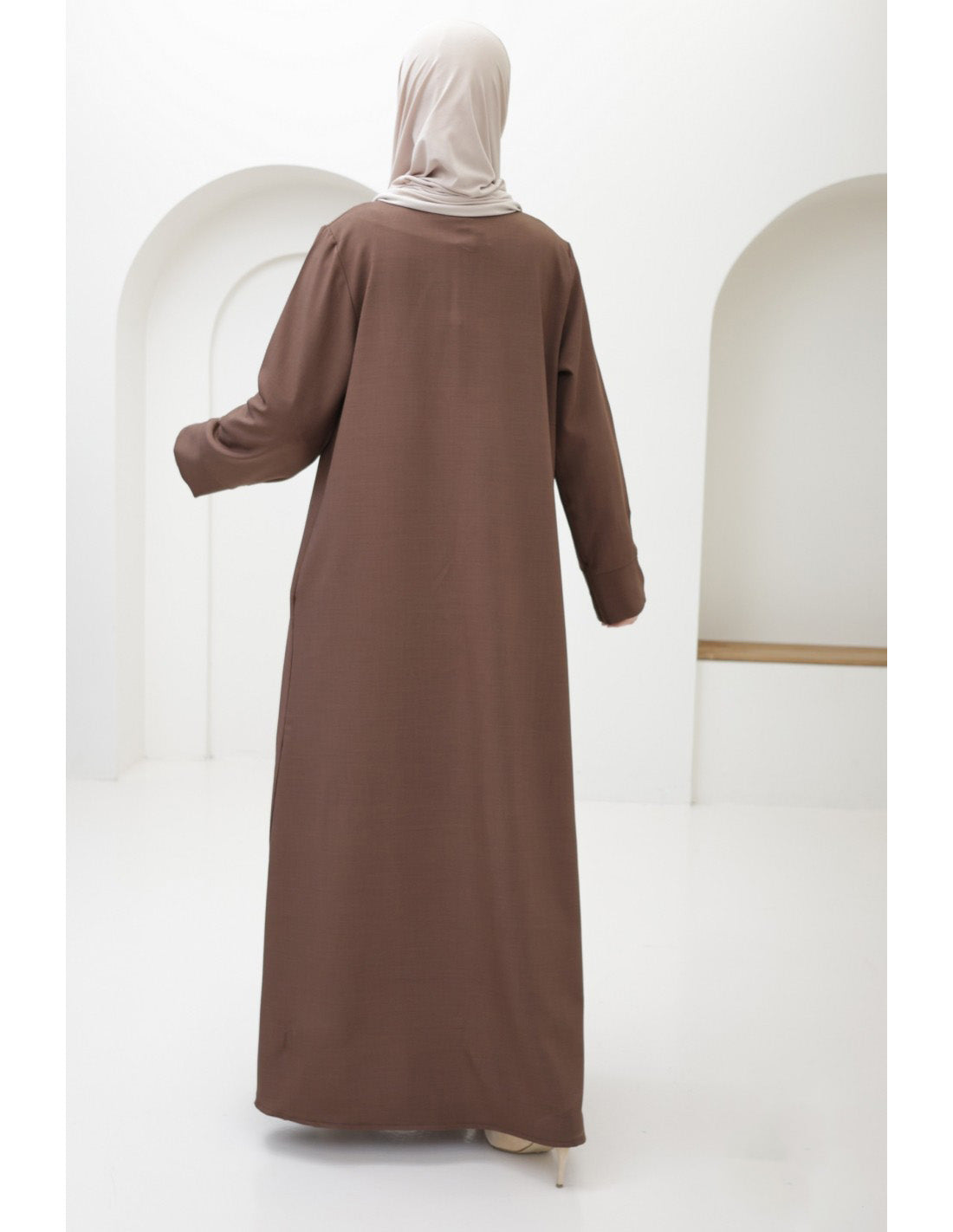 Ladies' Comfortable and Stylish Flared Skirt Front-zip Dress-Brown