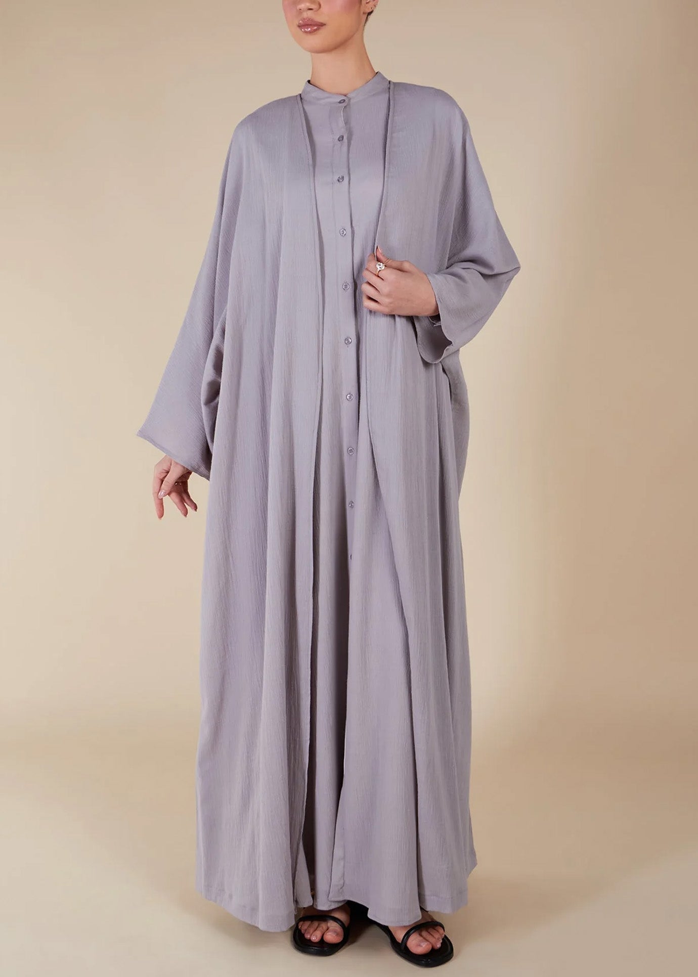 Loose Casual Full Placket Abaya Outer Robe for Women