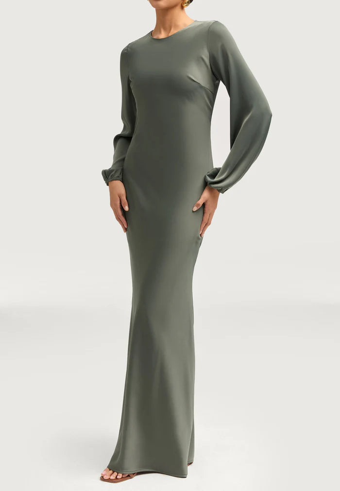 Sophia Heavy Satin Maxi Abaya Dress - Free Sage