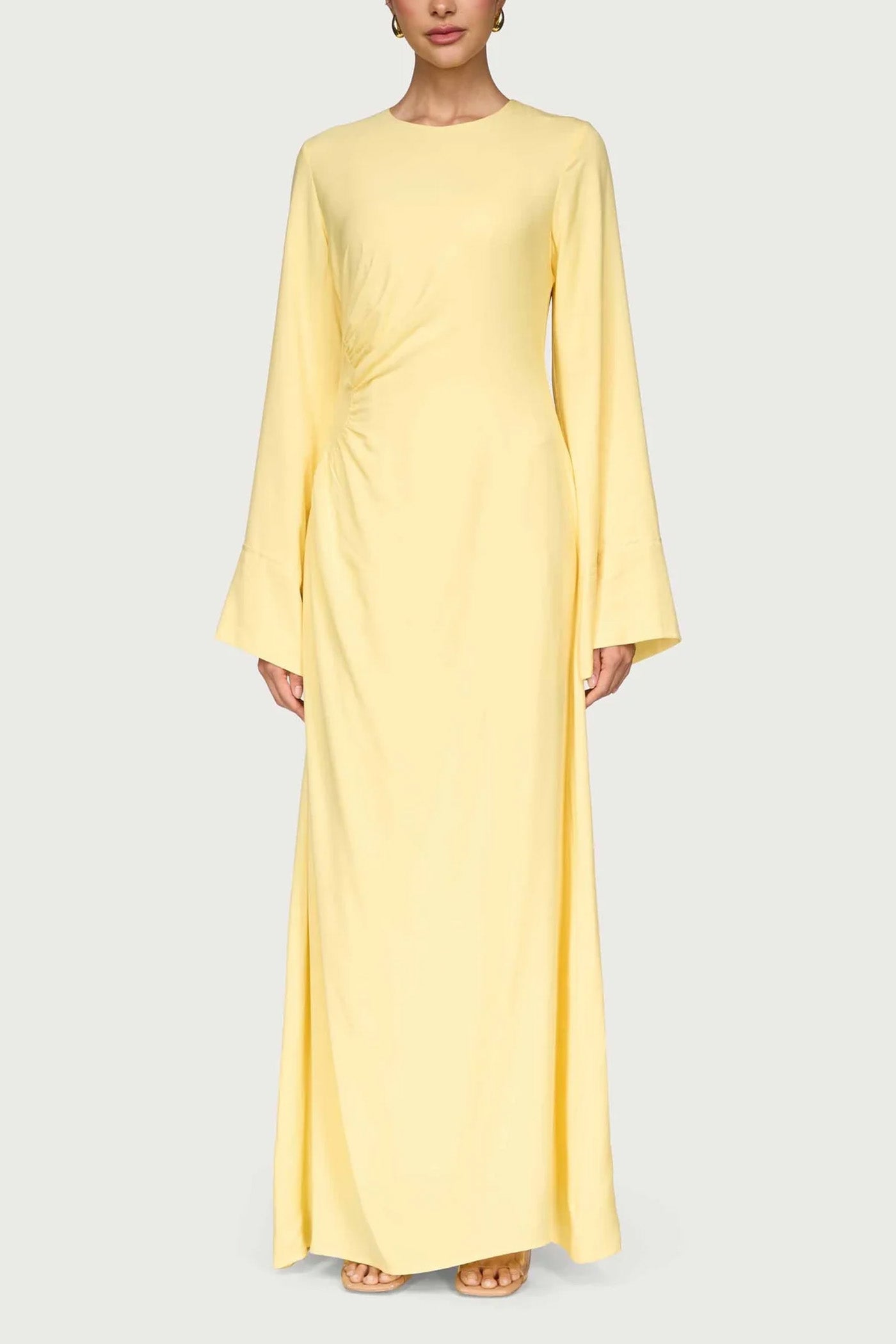 Asymmetric Pleated Floor-length Dress-Yellow