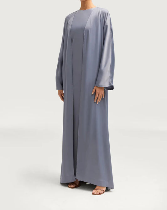 Sophia Heavy Satin Open Abaya Robe - Misty Blue