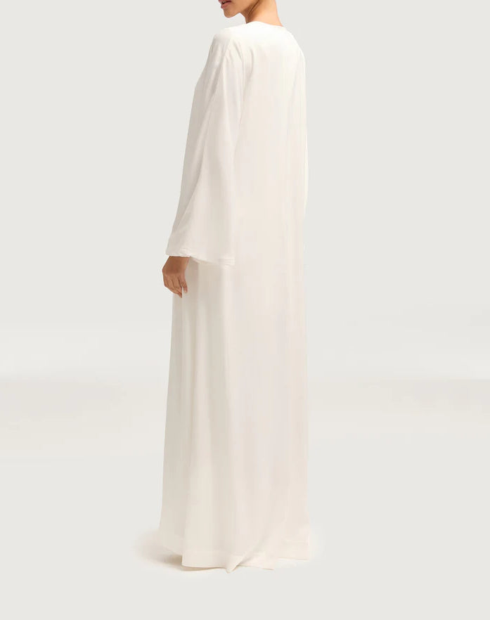 Sophia Heavy Satin Open Abaya Robe - Pure White