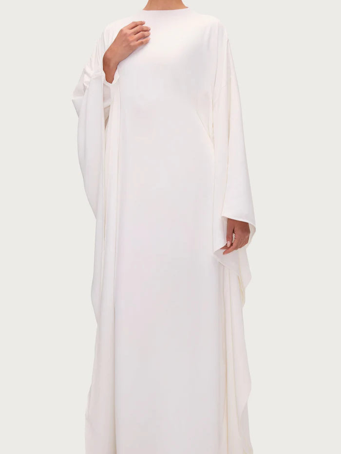 Salma Wings Inner Tie Abaya Dress - White