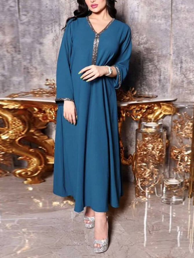 Women's V-neck Hot Diamond Abaya Party Dress