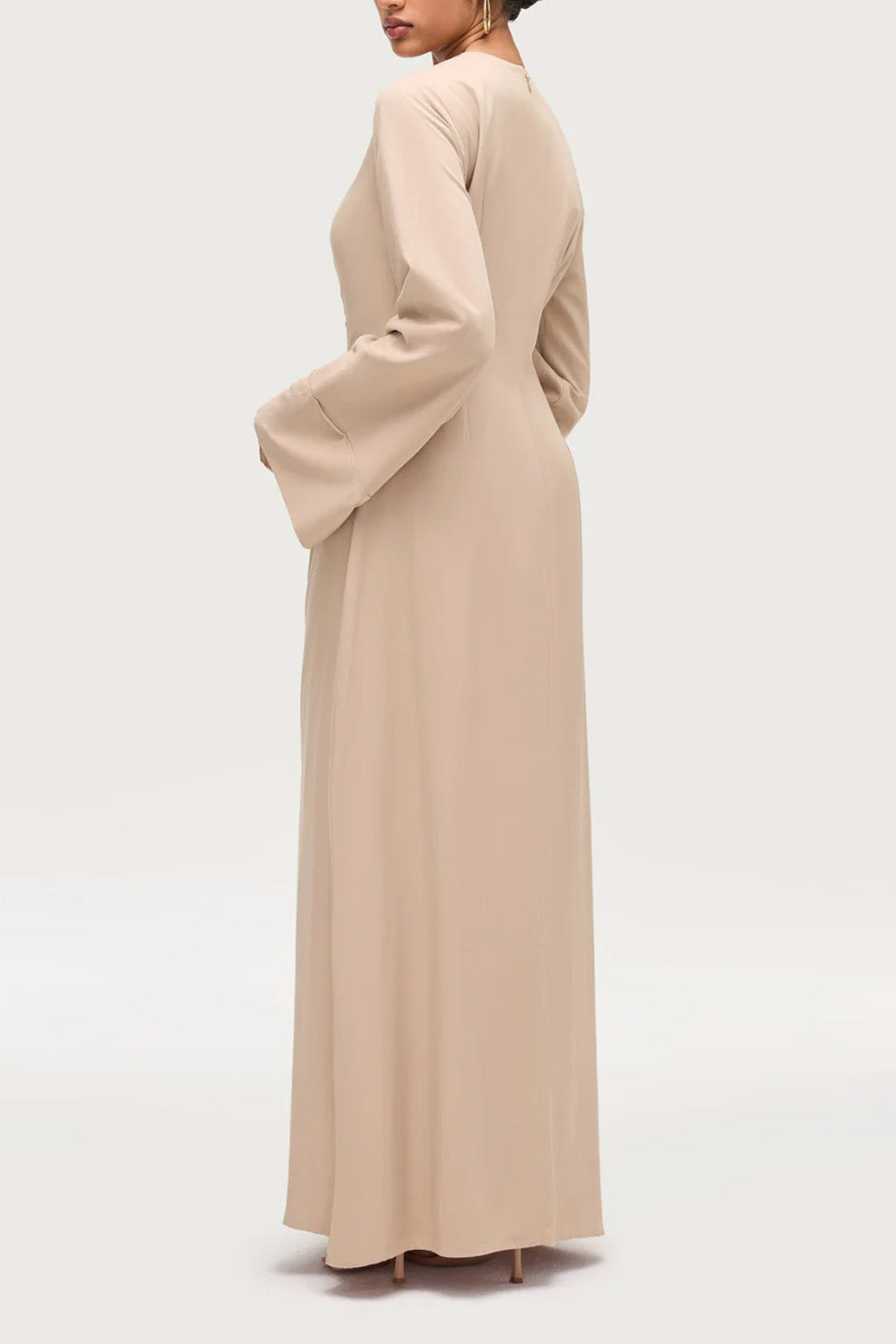 Asymmetric Pleated Floor-length Dress-Sand