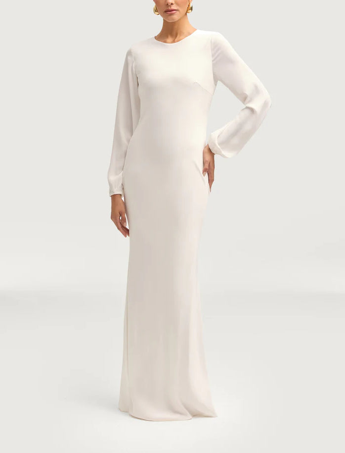 Sophia Heavy Satin Maxi Abaya Dress - Pure White
