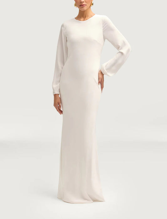Sophia Heavy Satin Maxi Abaya Dress - Pure White