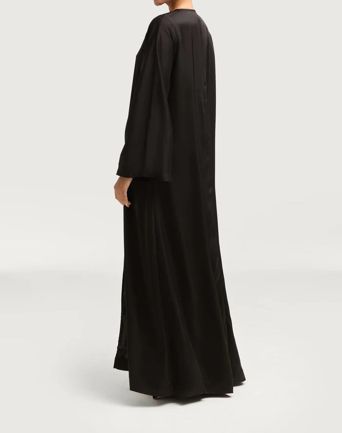 Sophia Heavy Satin Open Abaya Robe - Night Black