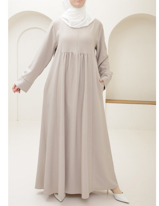 Ladies' Comfortable and Stylish Flared Skirt Front-zip Dress-Greige