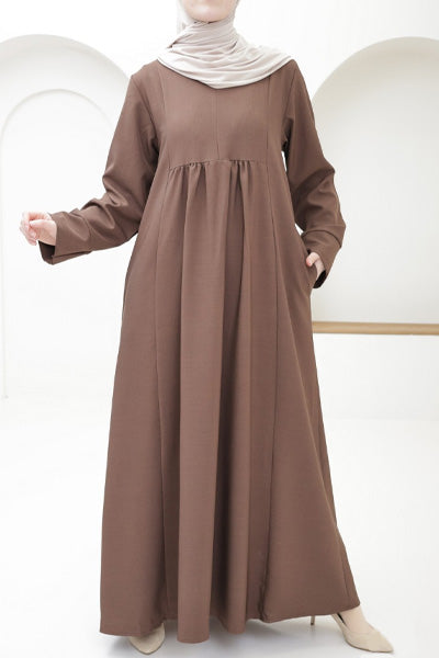 Ladies' Comfortable and Stylish Flared Skirt Front-zip Dress-Brown
