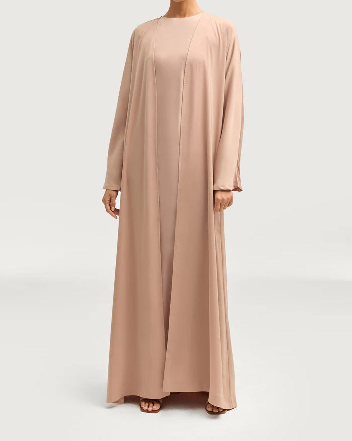 Sophia Heavy Satin Open Abaya Robe - Natural Nude