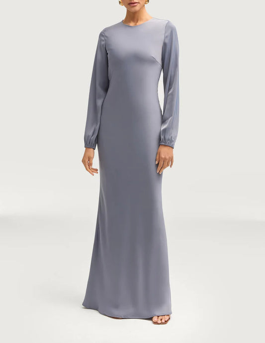 Sophia Heavy Satin Maxi Abaya Dress - Misty Blue