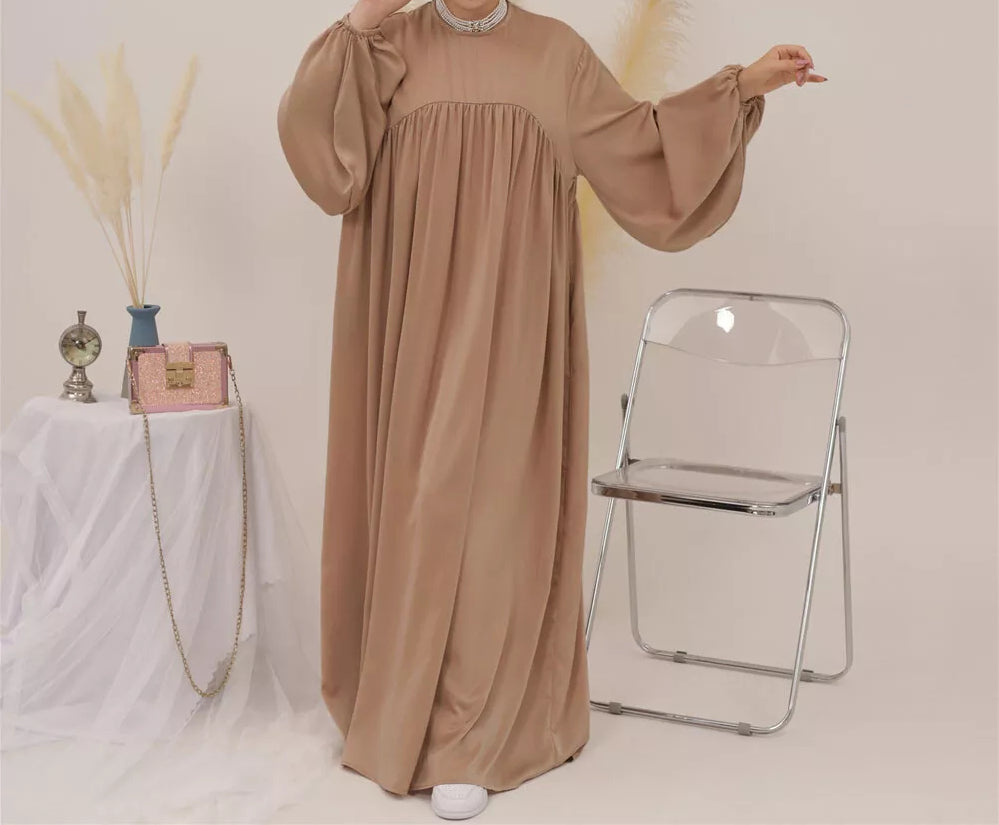 Eternal Blossom Satin Abaya Dress - Champagne