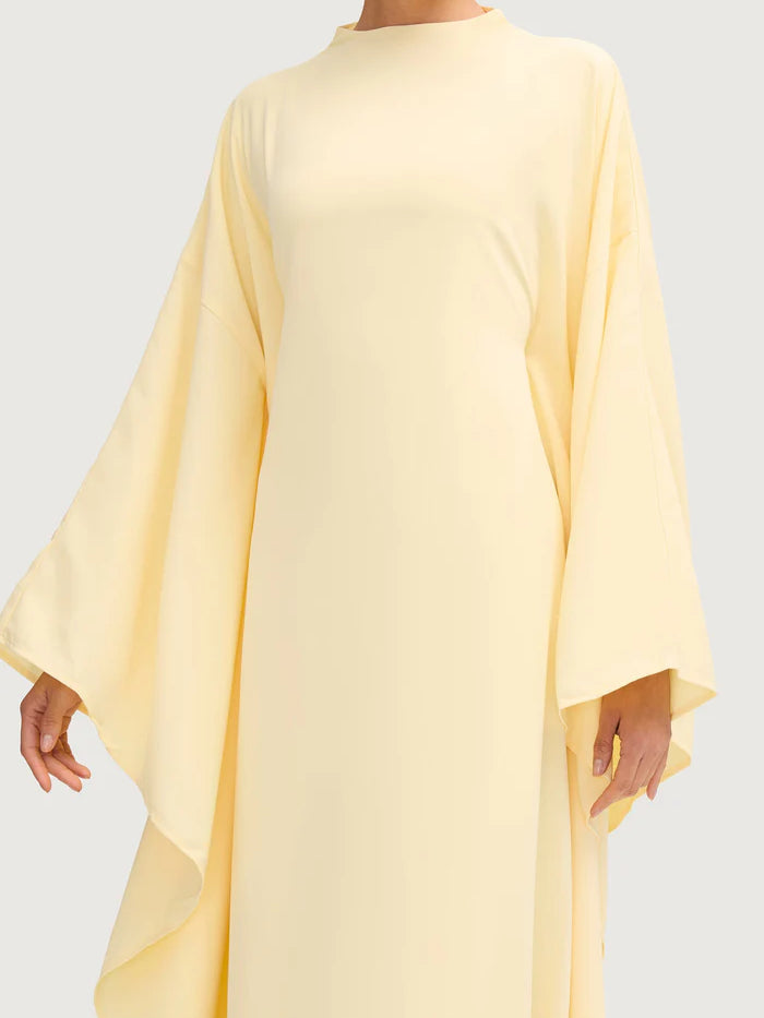 Salma Wings Inner Tie Abaya Dress - Yellow