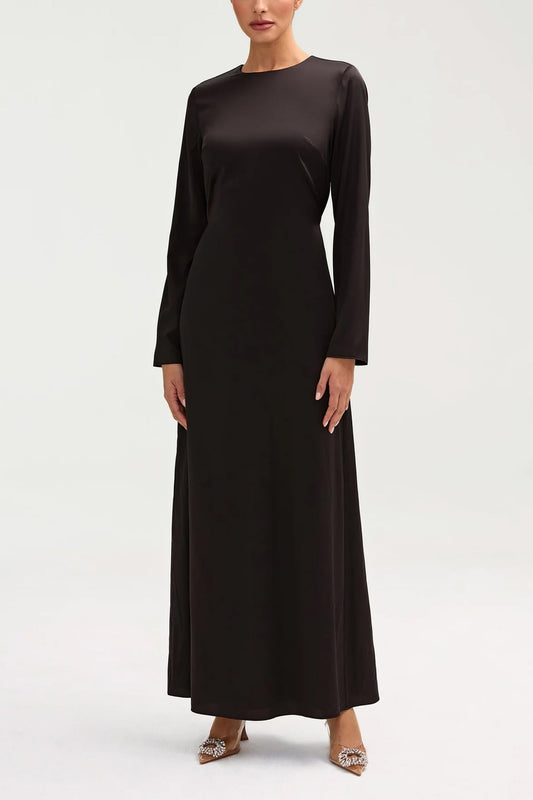 Classic Satin Maxi Dress - Black