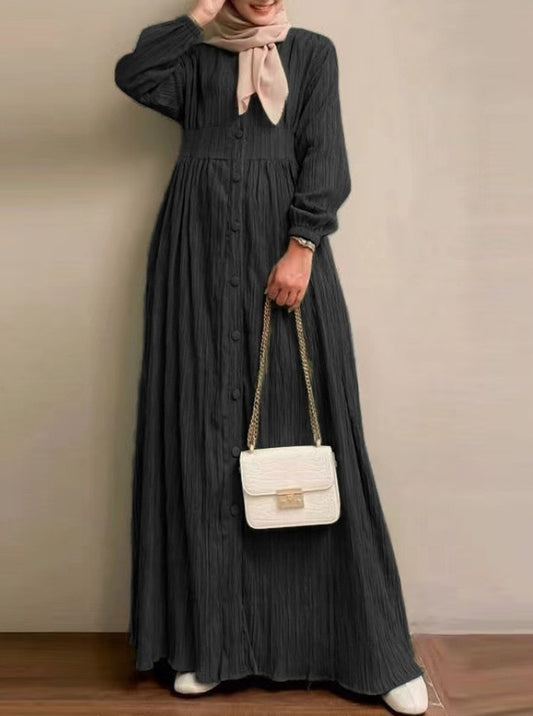 Women's Vintage Long-Sleeve Plain Modest Dress - Mulberries