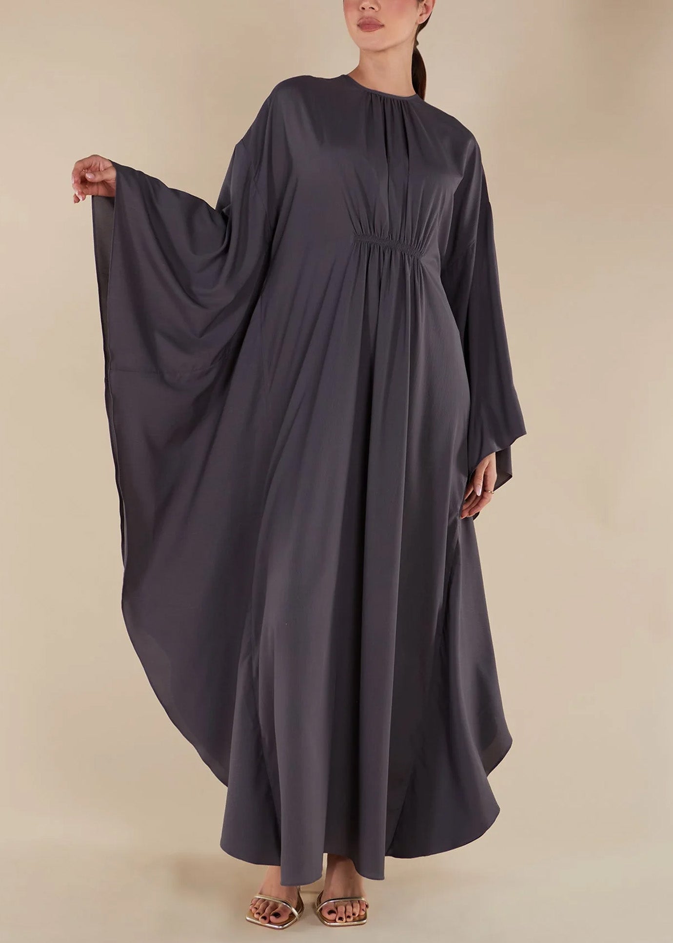 Solid Color Front Pleated Design Abaya for Women