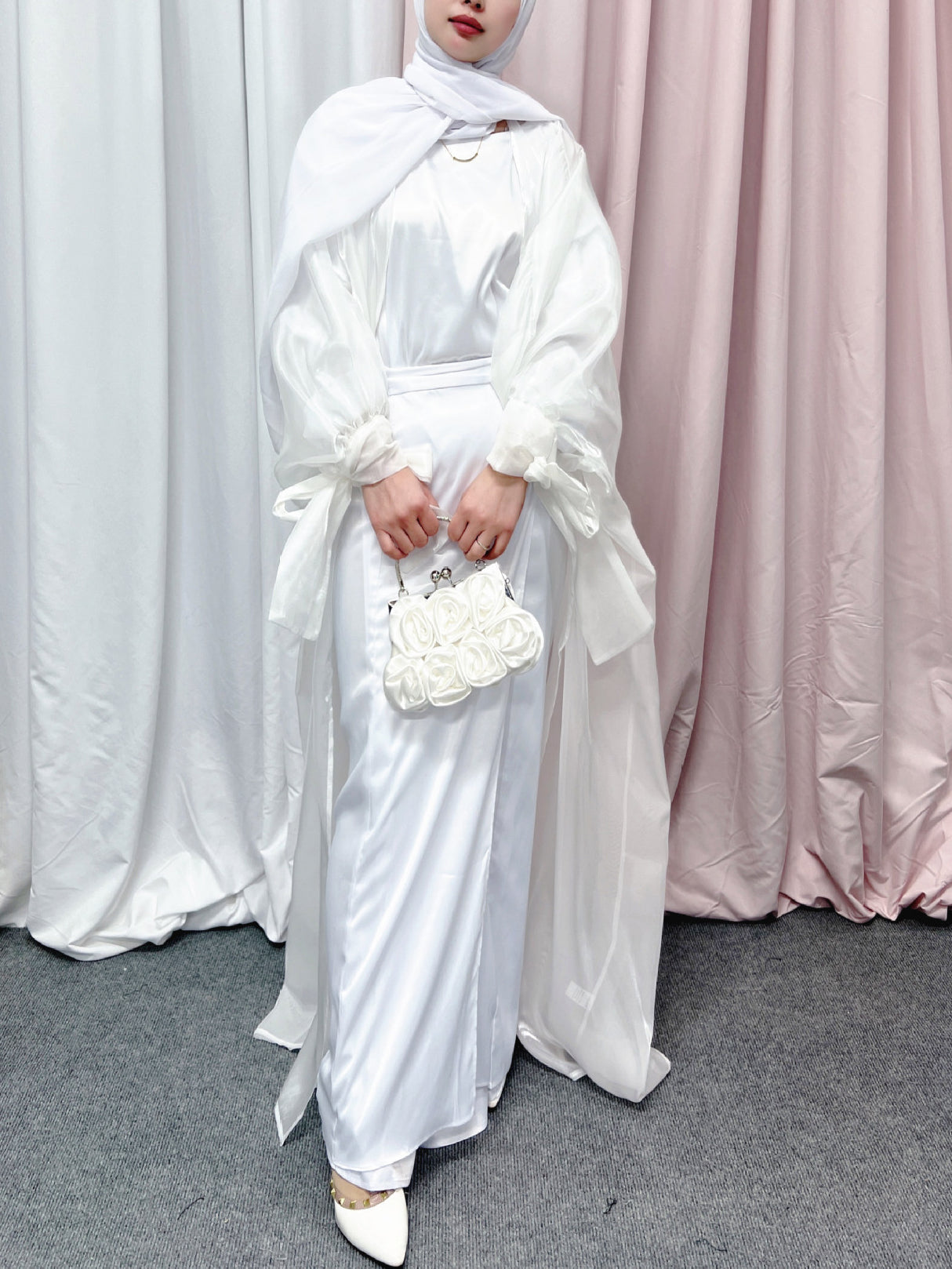 Bubble Sleeve Open Abaya Elegant Robe Dress