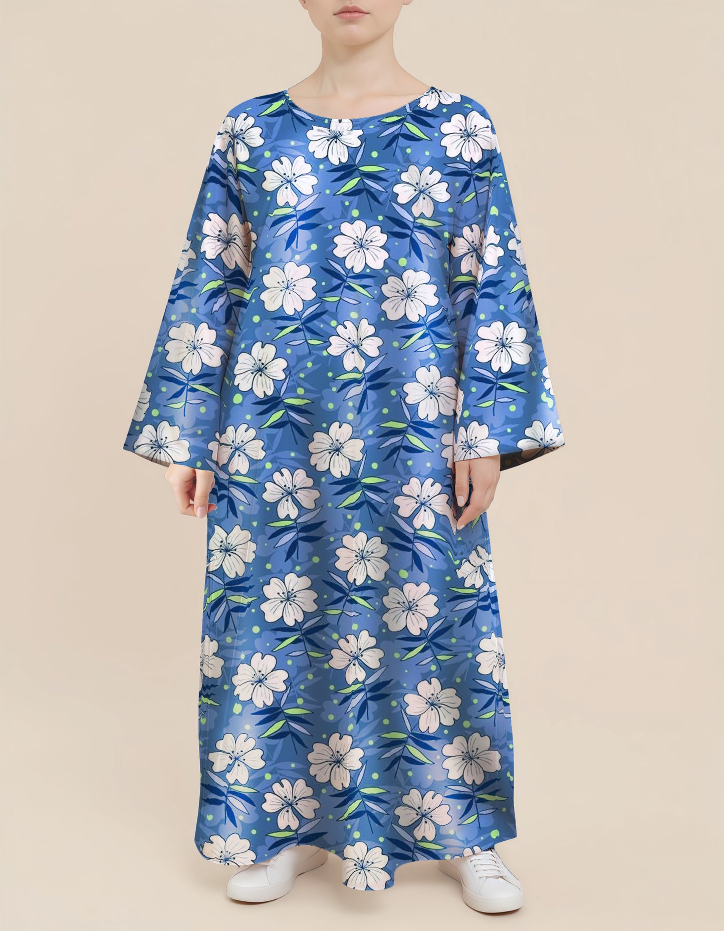 Plus Size Floral Nursing Kaftan in Blue with Hibiscus