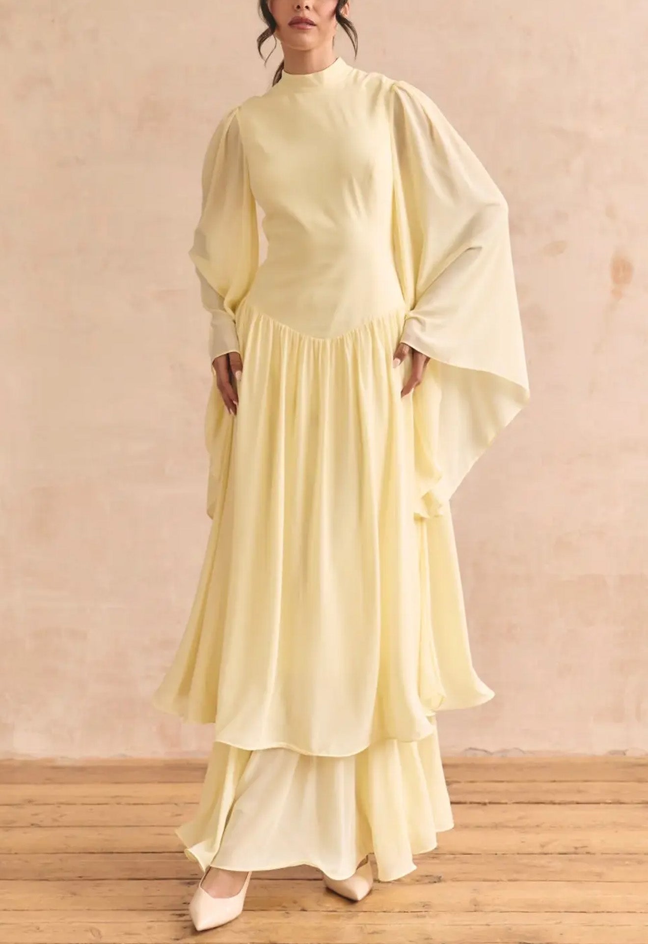 Ruffle Yellow Modest Muslim Maxi Abaya Dress