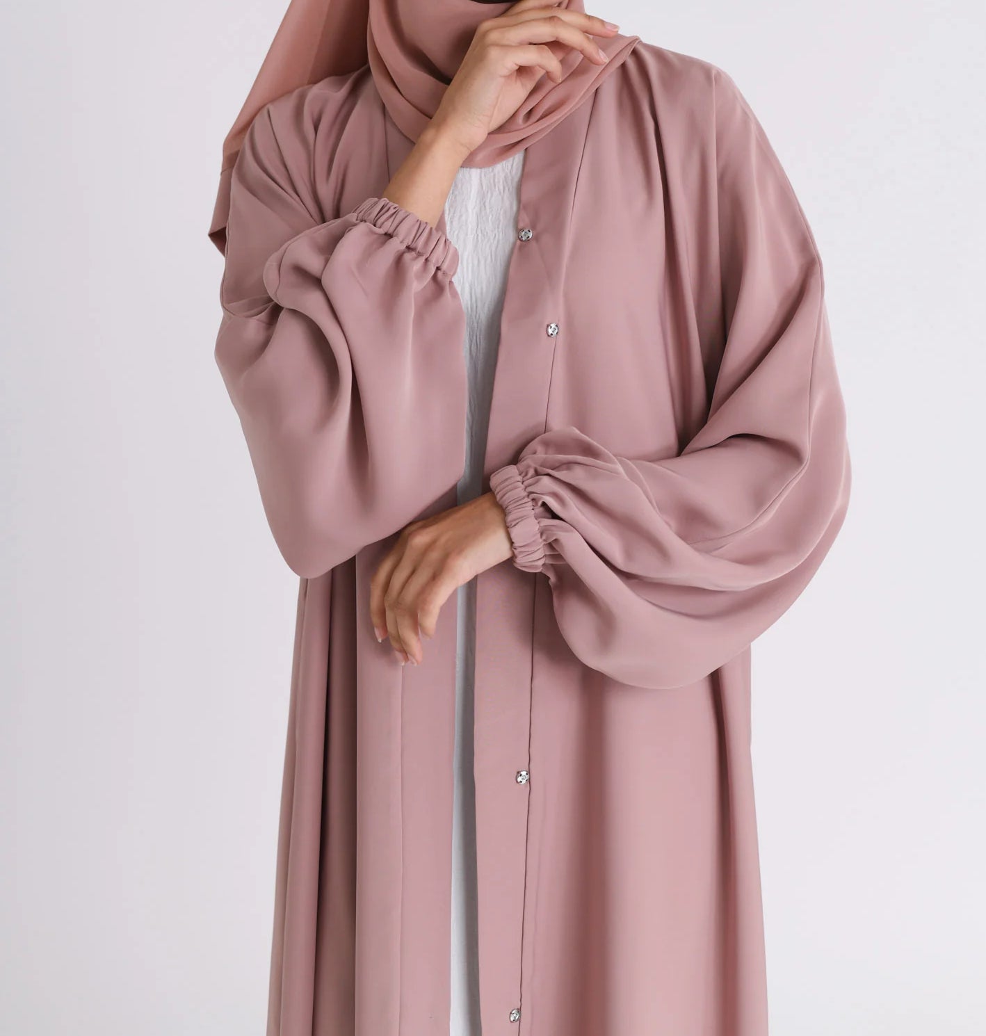 Classic Solid Open Abaya with Shrinking Cuffs - PalePink