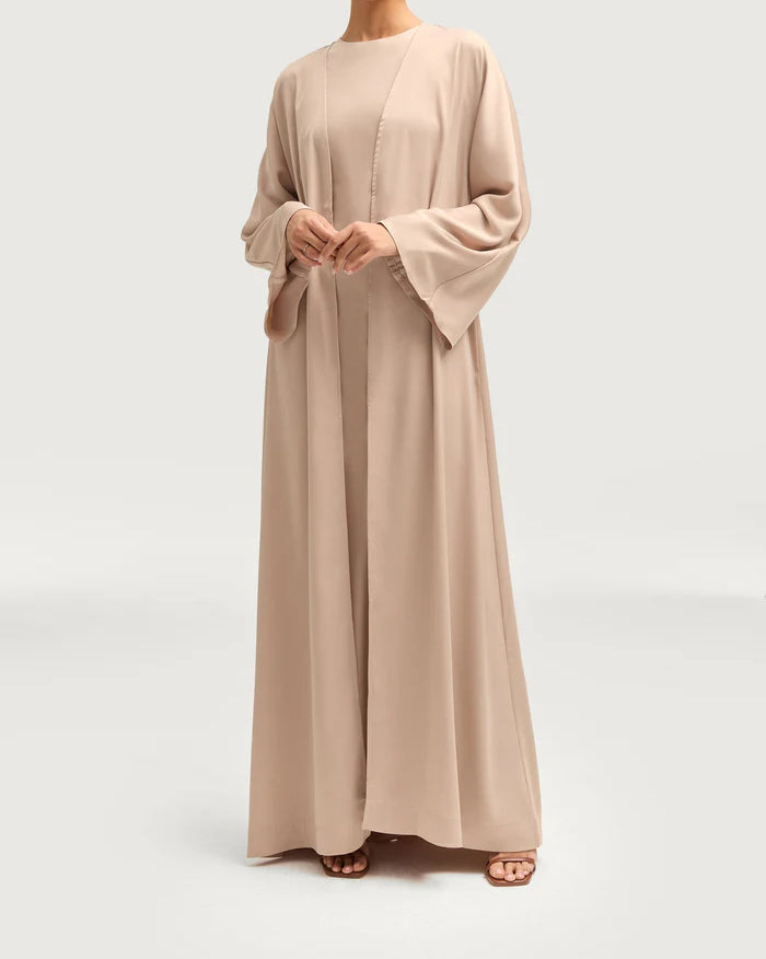 Sophia Heavy Satin Open Abaya Robe - Pale Gold