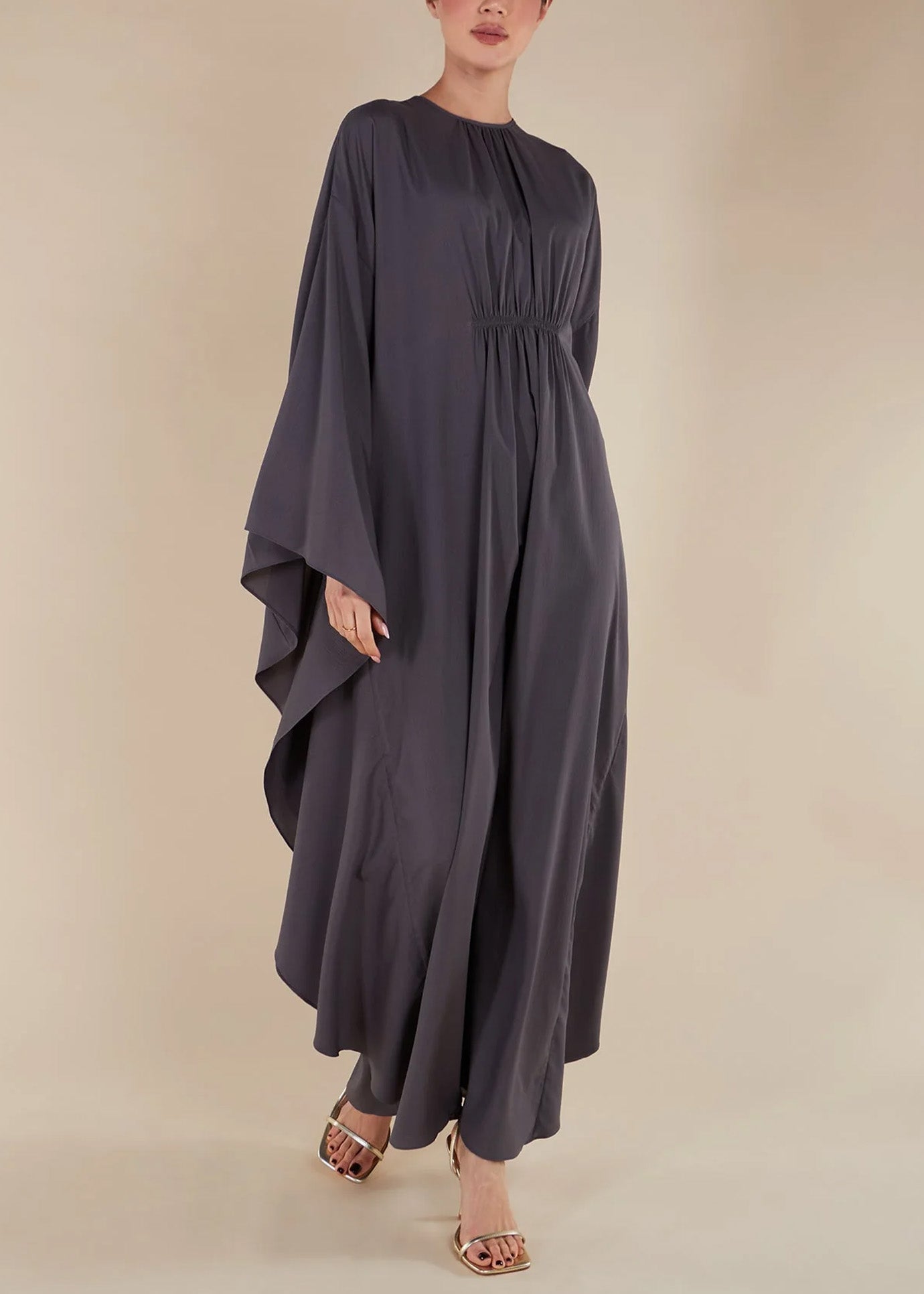 Solid Color Front Pleated Design Abaya for Women