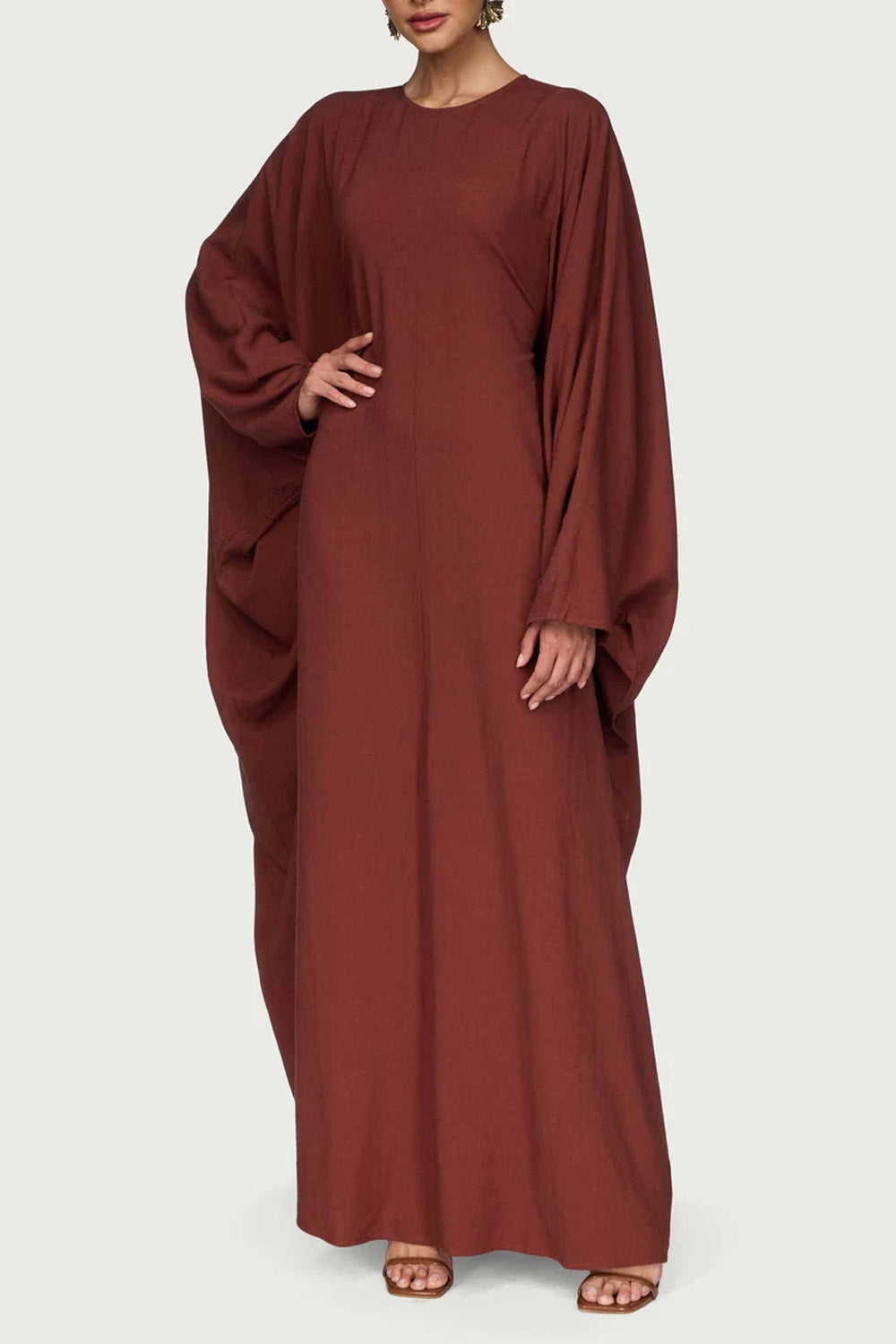 Ladies' Comfortable and Stylish Round-neck Dress-Brown