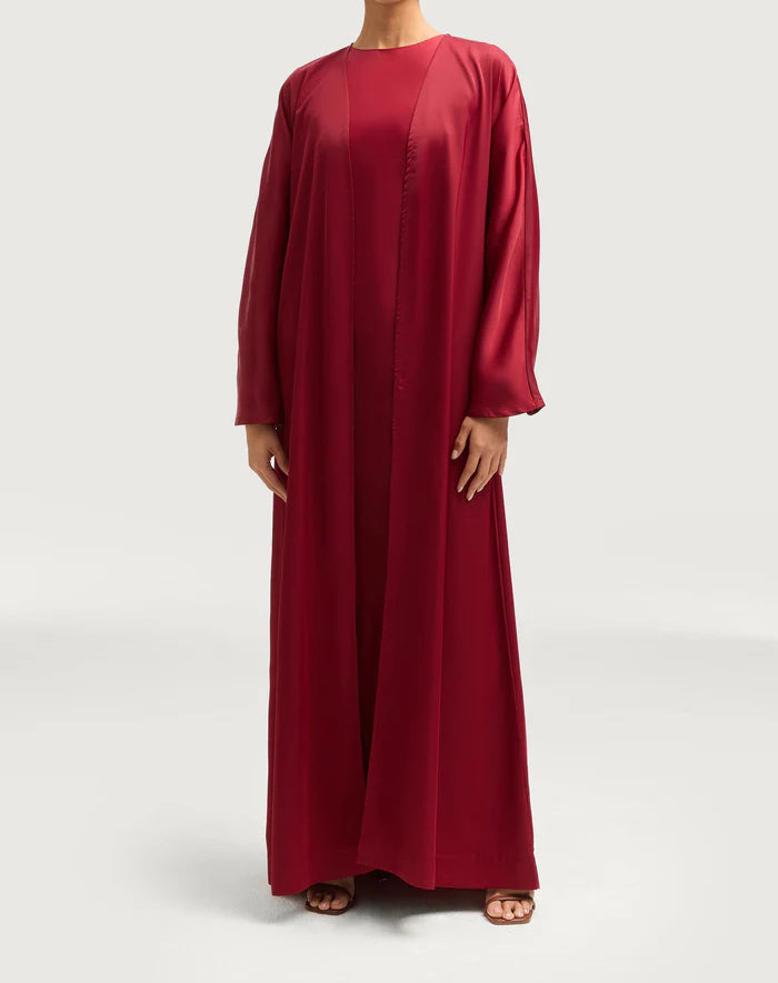 Sophia Heavy Satin Open Abaya Robe - Hot Red