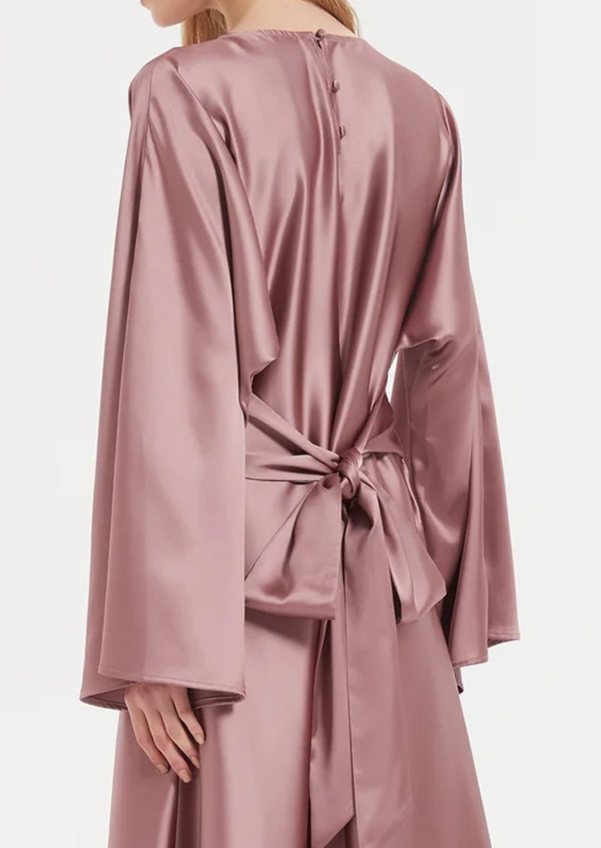 Solid Color Slightly Flared Sleeve Satin Elegant Abaya Maxi Dress for Women