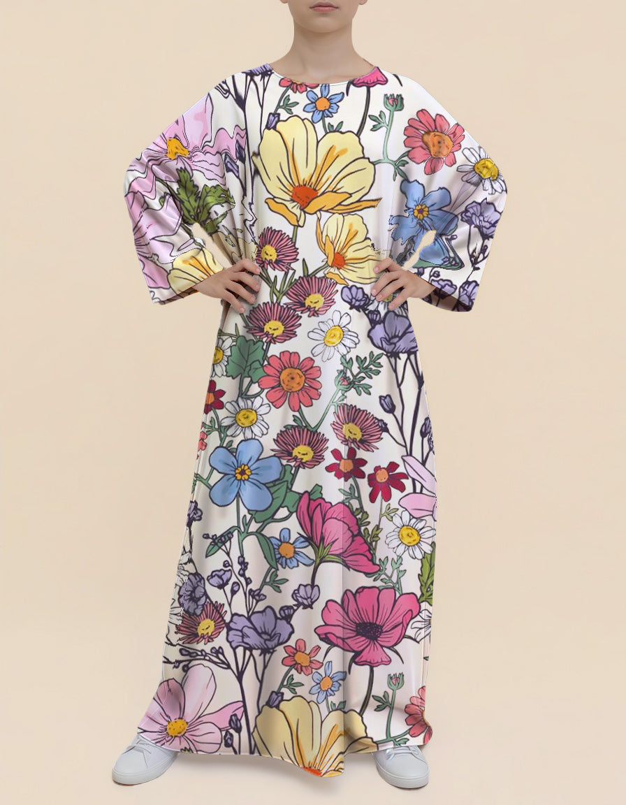 Plus Size Floral Nursing Kaftan in Cornflower