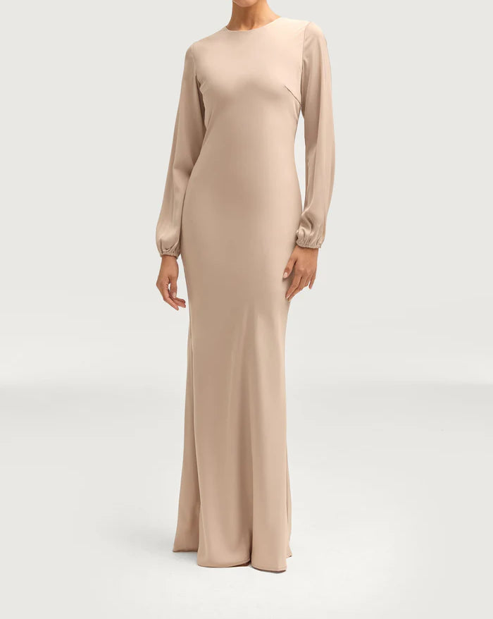 Sophia Heavy Satin Maxi Abaya Dress - Pale Gold