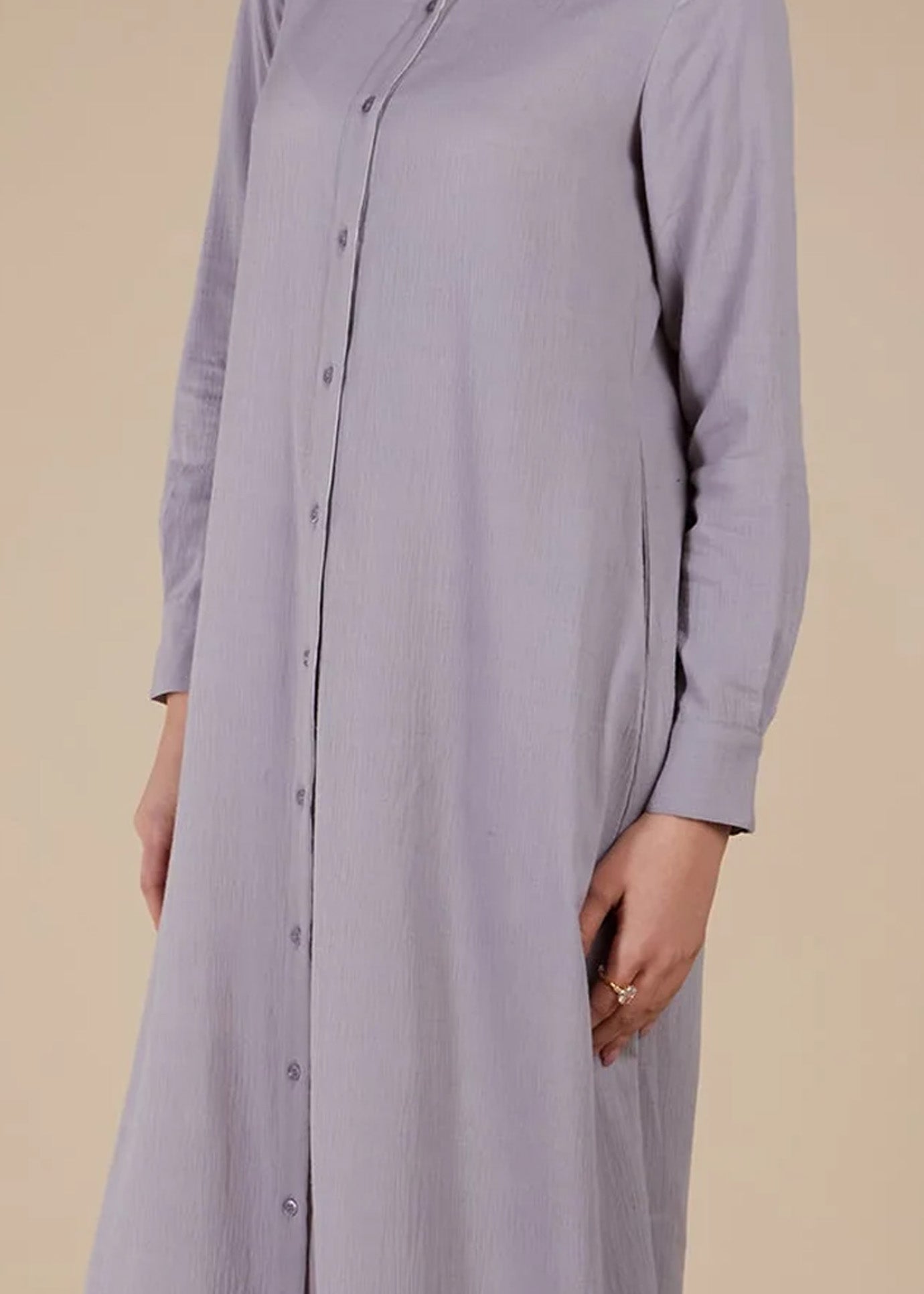 Small Stand Collar Front Full Button Placket Daily Casual Abaya Maxi Dress