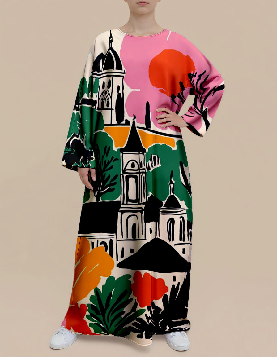 Plus Size Floral Nursing Kaftan in Cityscape