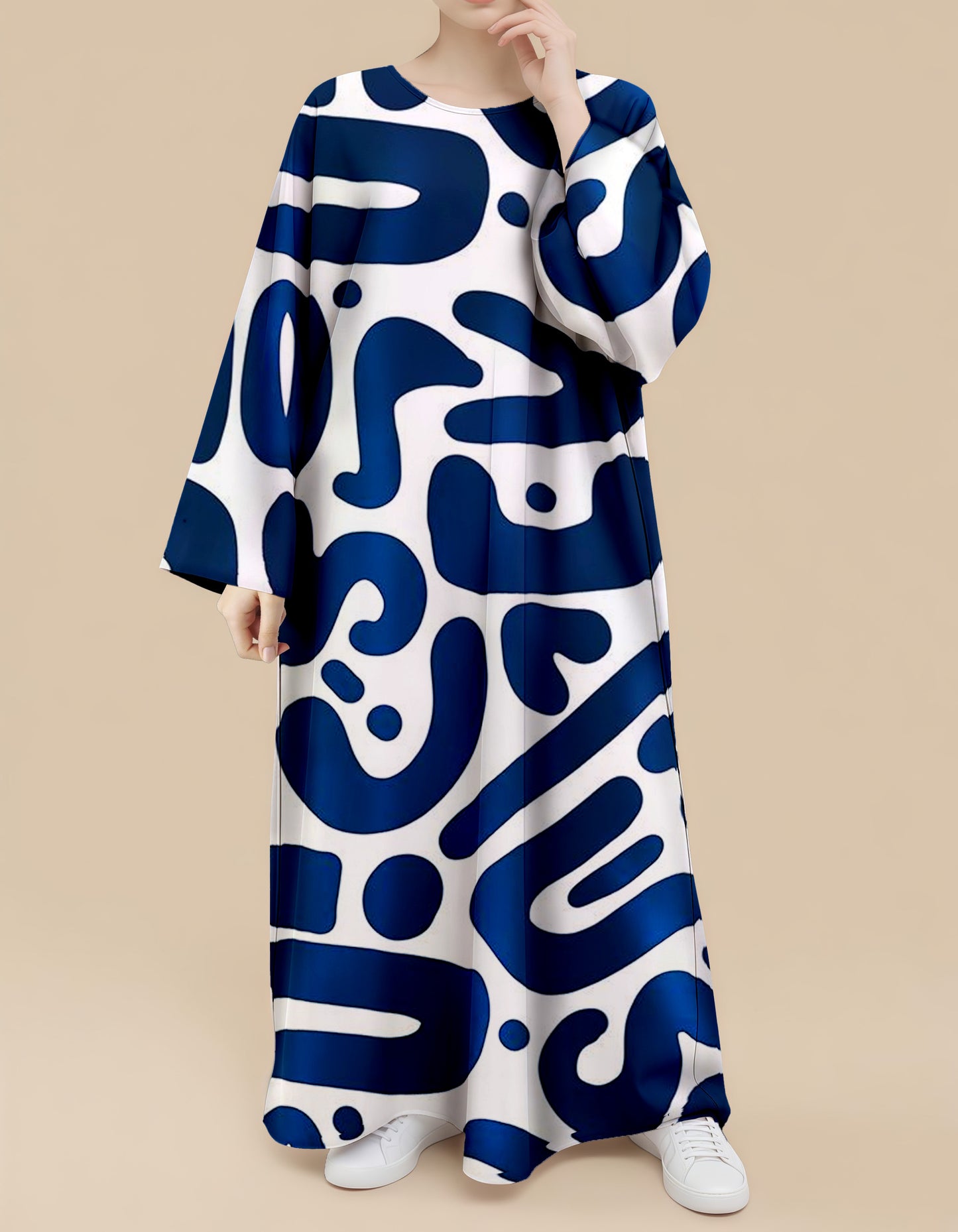 Plus Size Floral Nursing Kaftan in Navy Letters