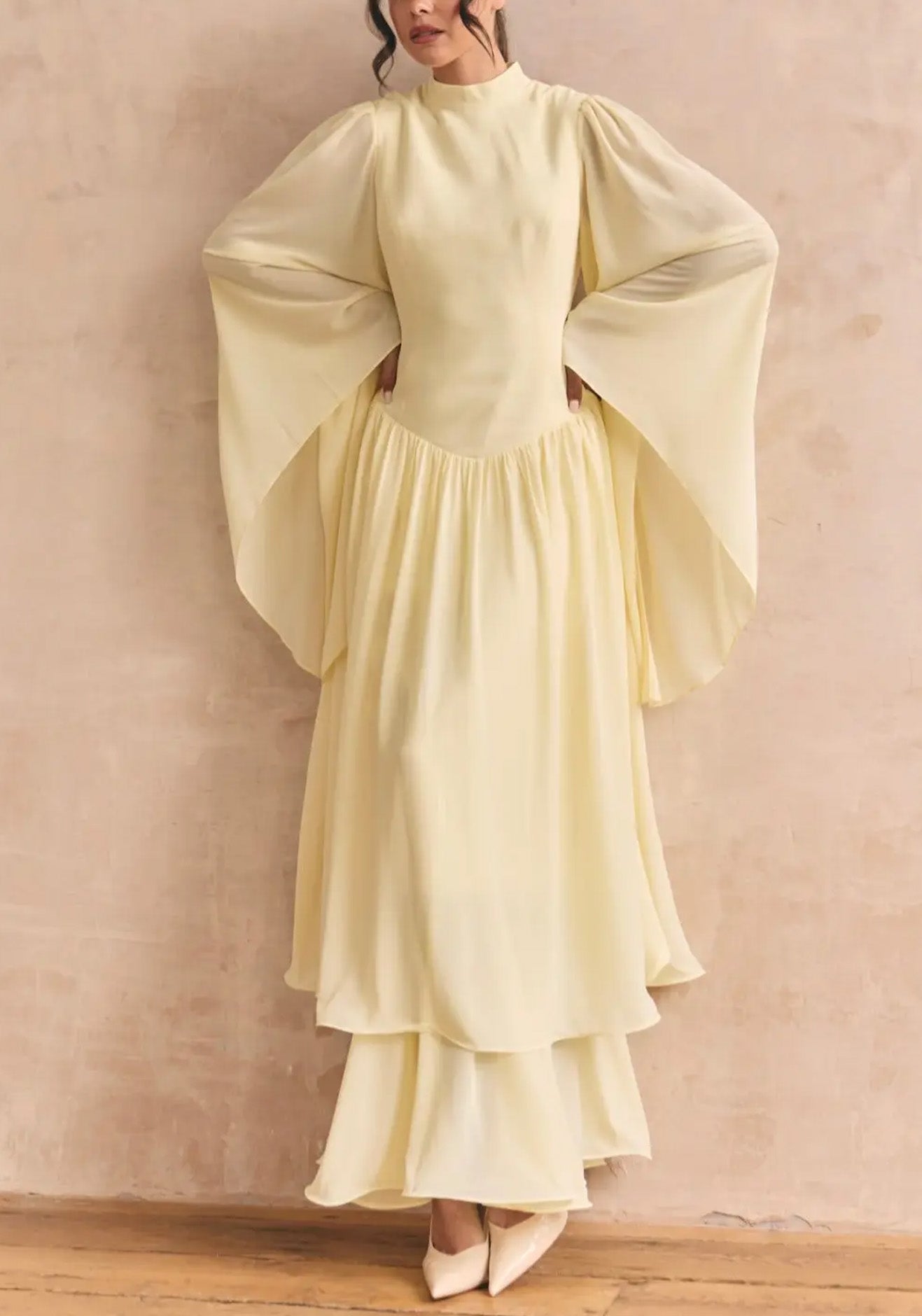 Ruffle Yellow Modest Muslim Maxi Abaya Dress