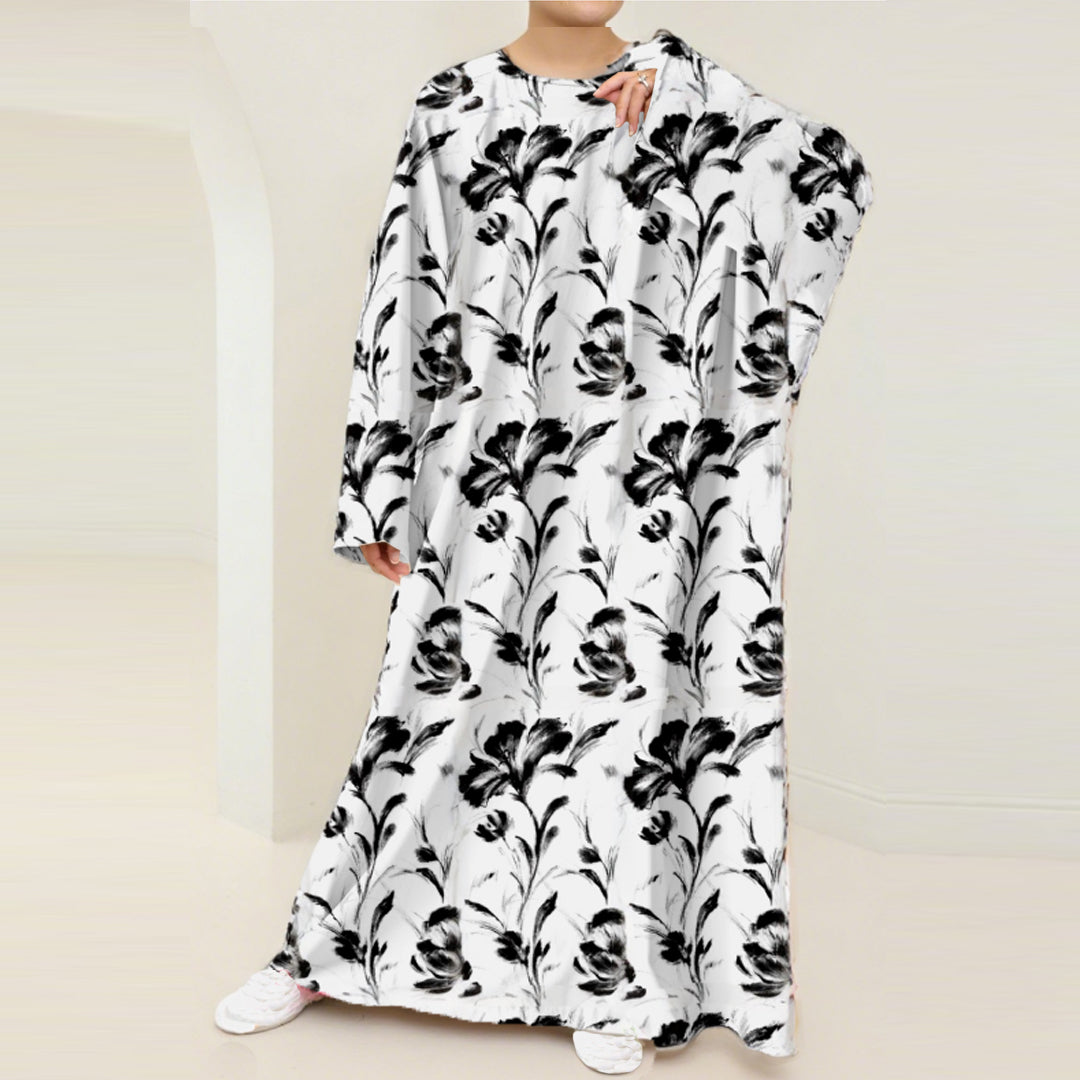 Plus Size Floral Nursing Kaftan in Black Lily